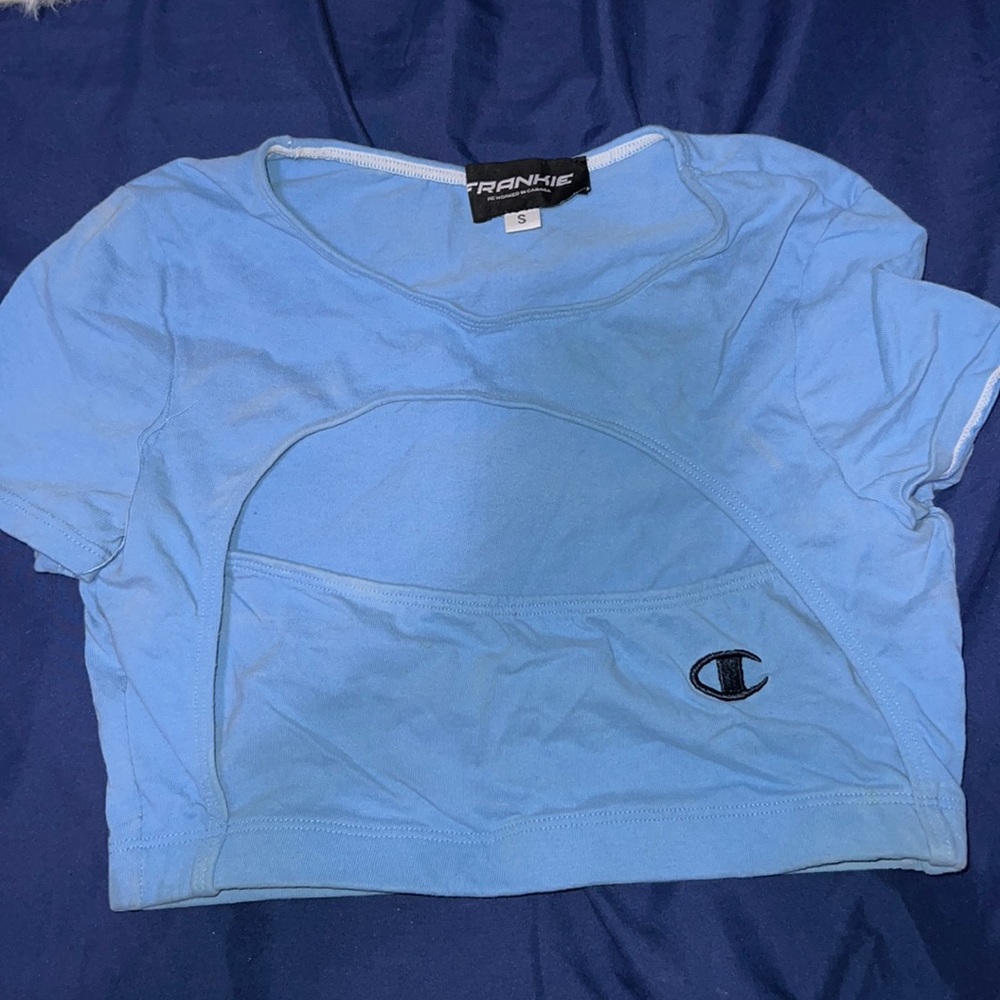 Two remade branded crop tops